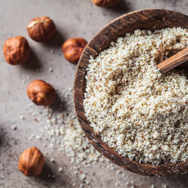 Organic hazelnut powder ideal for gluten-free baking and healthy food applications.